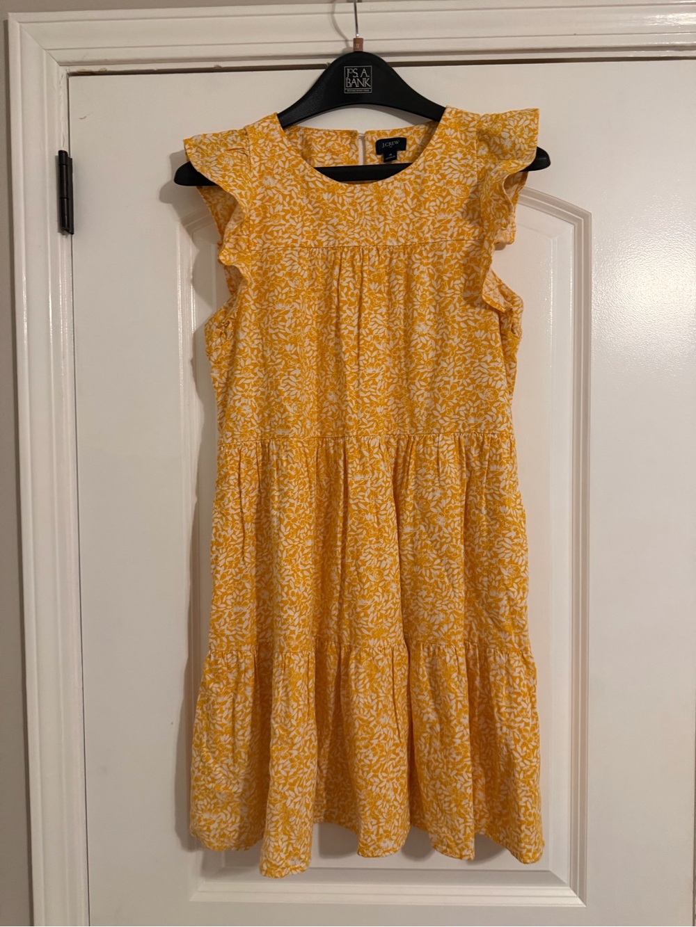 J. Crew Yellow Floral Ruffle-Sleeve Tiered Dress
